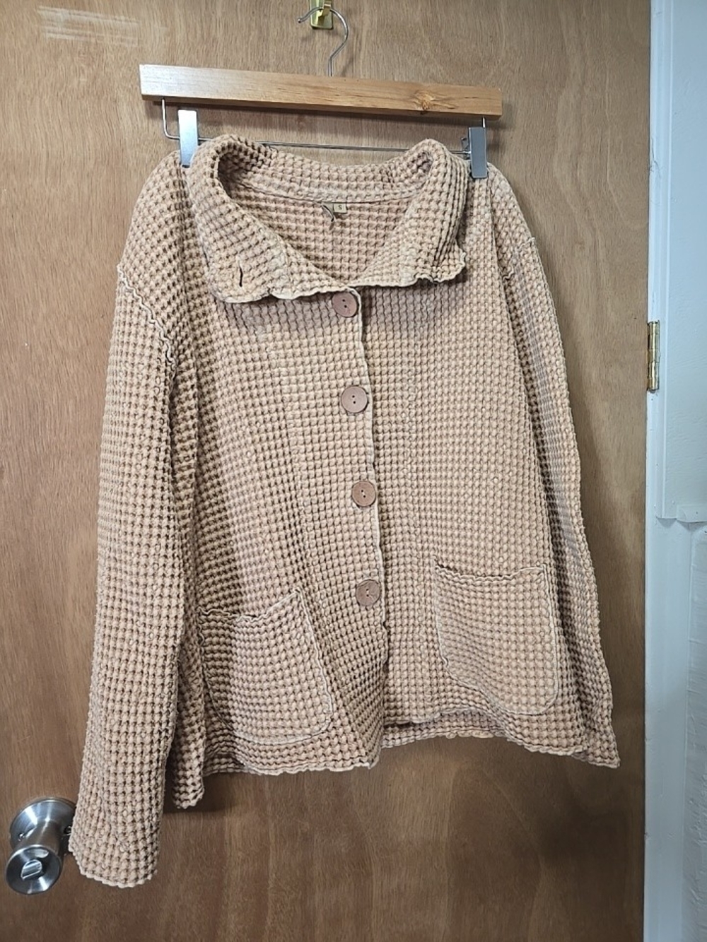 Beige Waffle Knit Women's Jacket Size Small Focus Brand